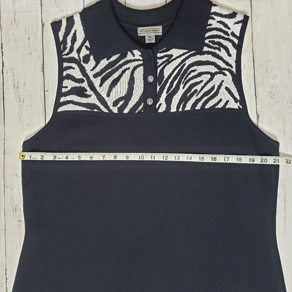 St. John Sport Dress Extra Large Knit Sleeveless Black White Zebra Collared Wool - Picture 11 of 15